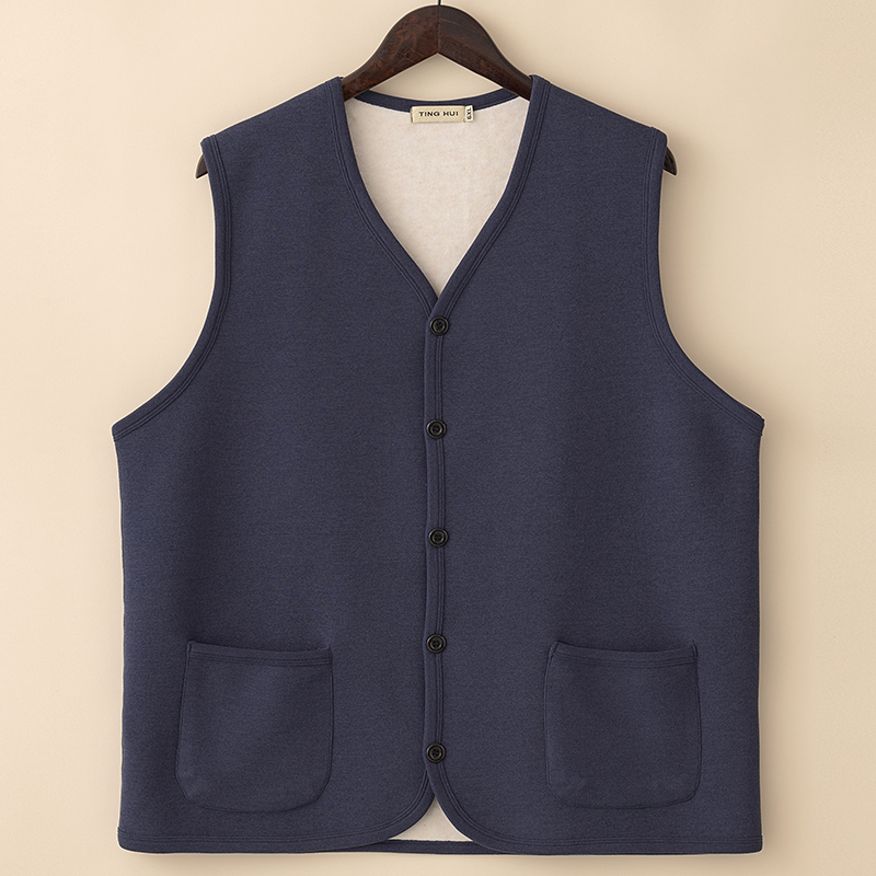 加大秋冬加绒纯色男士马甲