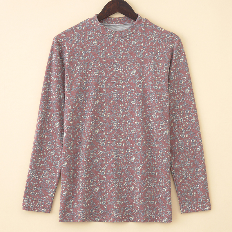 大码半高领女士印花秋衣