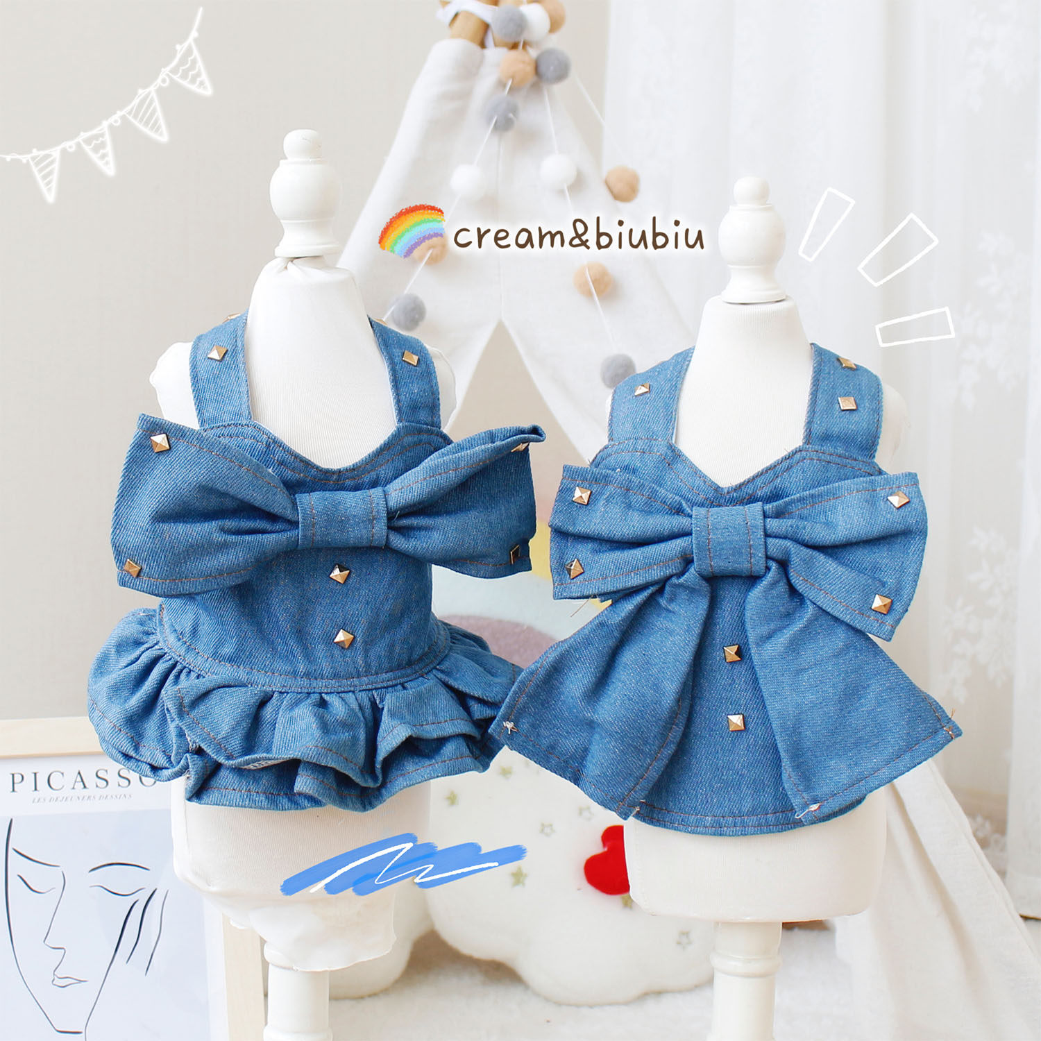狗狗猫咪秋冬牛仔服情侣姐妹装