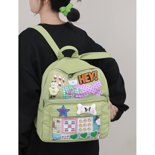 森系可爱少女原创贴布双肩包ins休闲校园风初高中大学生上课背包