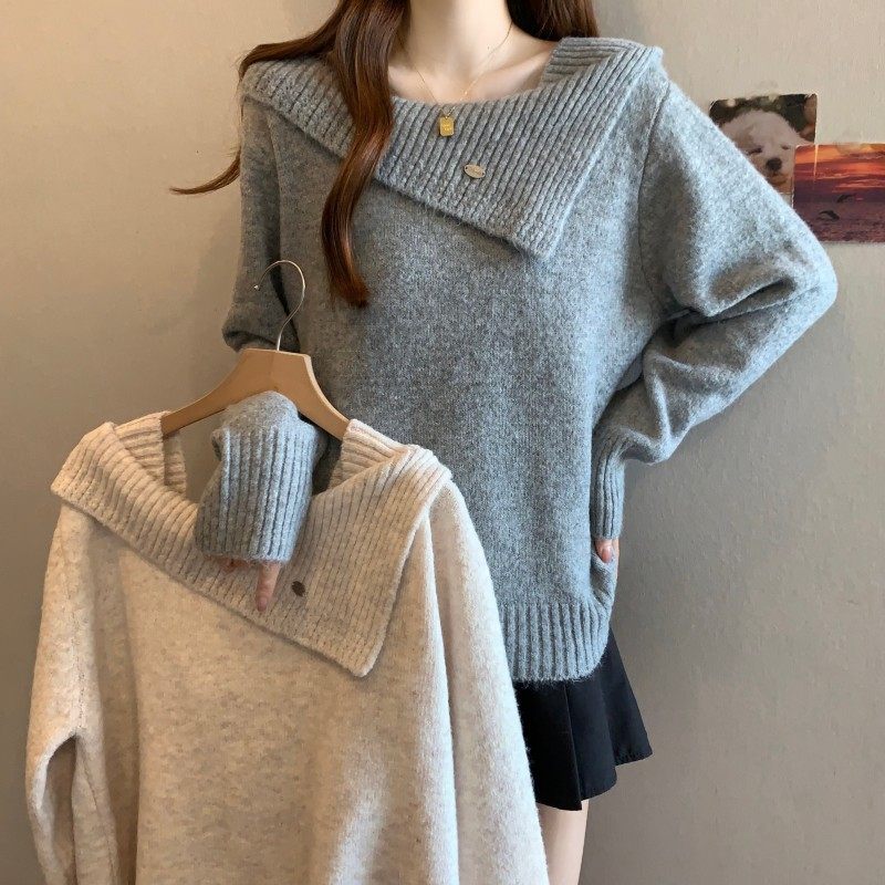 大码女装2025秋冬新款胖MM法式气质方领简约纯色正肩长袖上衣毛衣,女装/女士精品,大码内搭,淘宝优惠券,粉丝福利购,淘宝优惠卷
