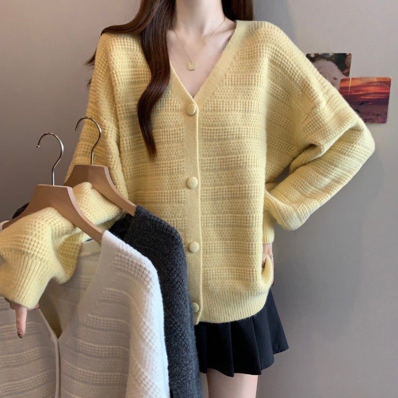 大码女装2025秋冬新款胖MMV领华夫格大版宽松长袖上衣开衫毛衣潮,女装/女士精品,大码内搭,淘宝优惠券,粉丝福利购,淘宝优惠卷