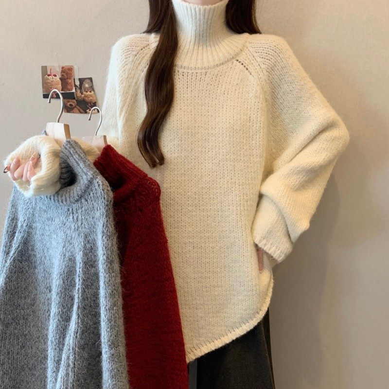 大码女装2025秋冬新款高领粗针不规则斜角下摆长袖套头上衣毛衣潮,女装/女士精品,大码内搭,淘宝优惠券,粉丝福利购,淘宝优惠卷