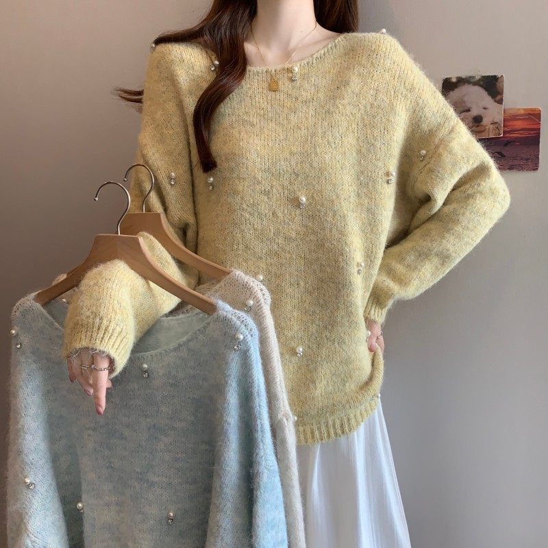 大码女装2025秋冬新款时尚百搭圆领重工法式钉钻套头长袖上衣毛衣,女装/女士精品,大码内搭,淘宝优惠券,粉丝福利购,淘宝优惠卷