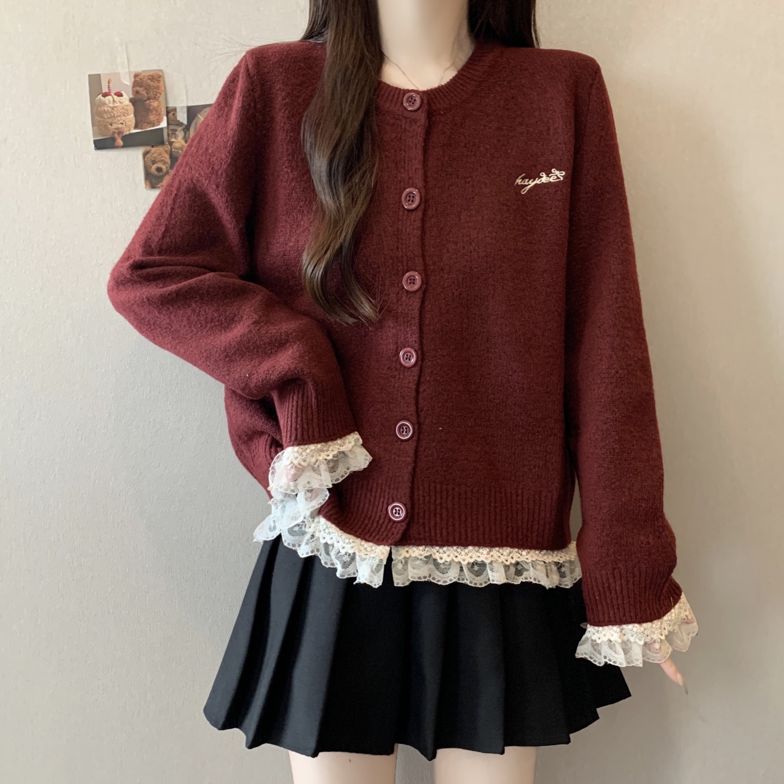 大码女装红色新年假两件蕾丝毛衣针织衫秋冬新款短款开衫上衣外套,女装/女士精品,大码内搭,淘宝优惠券,粉丝福利购,淘宝优惠卷