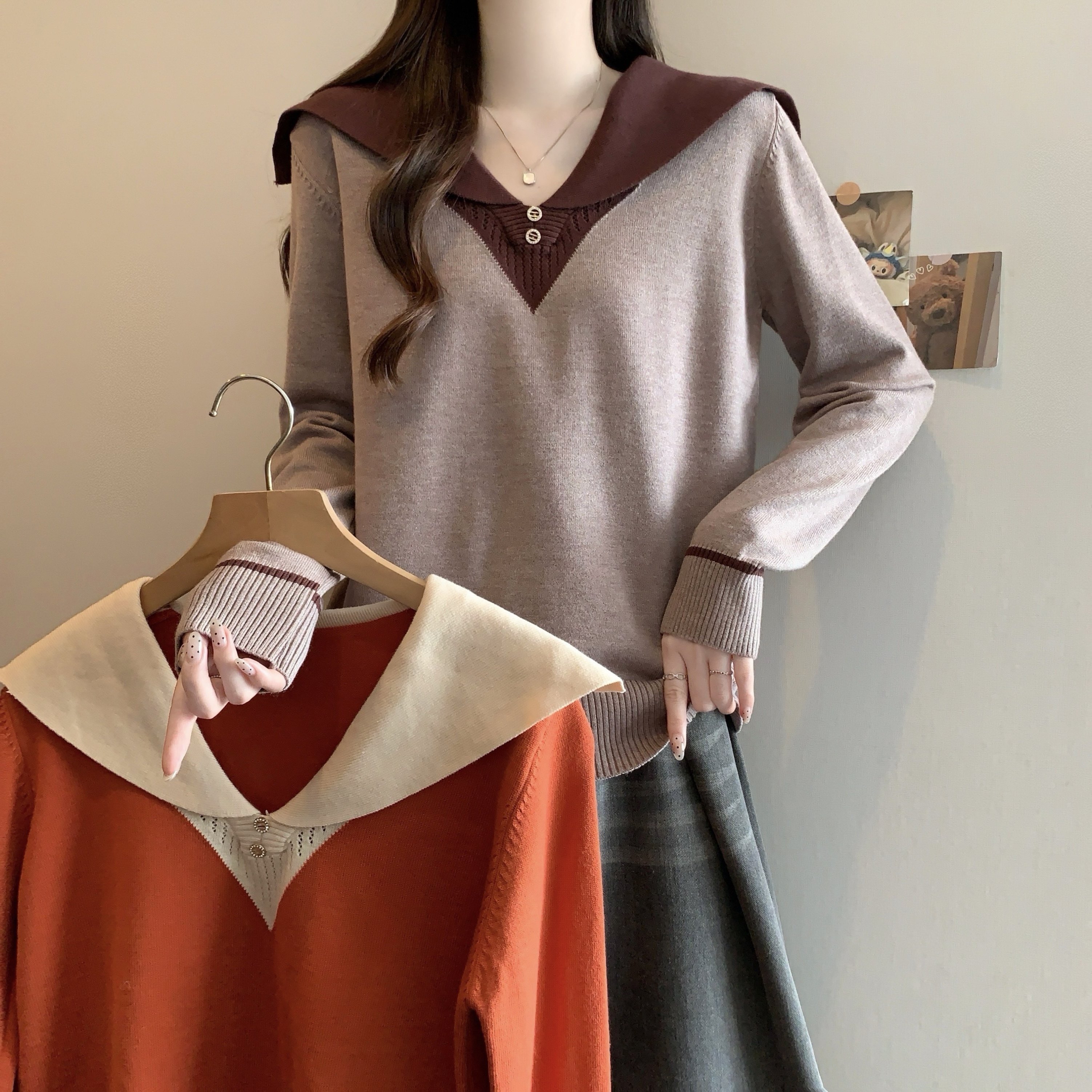 大码女装秋冬假两件长袖针织衫女胖MM套头时尚百搭毛衣打底衫上衣,女装/女士精品,大码内搭,淘宝优惠券,粉丝福利购,淘宝优惠卷