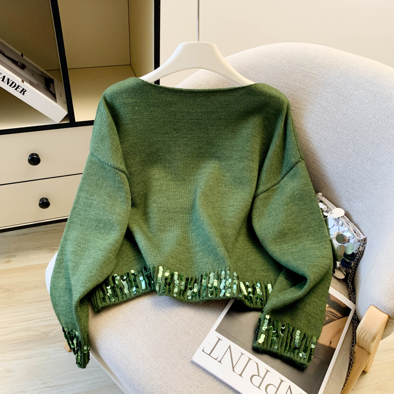 2025秋冬新款时尚设计感小众亮片套头圆领毛衣上衣打底衫针织衫女