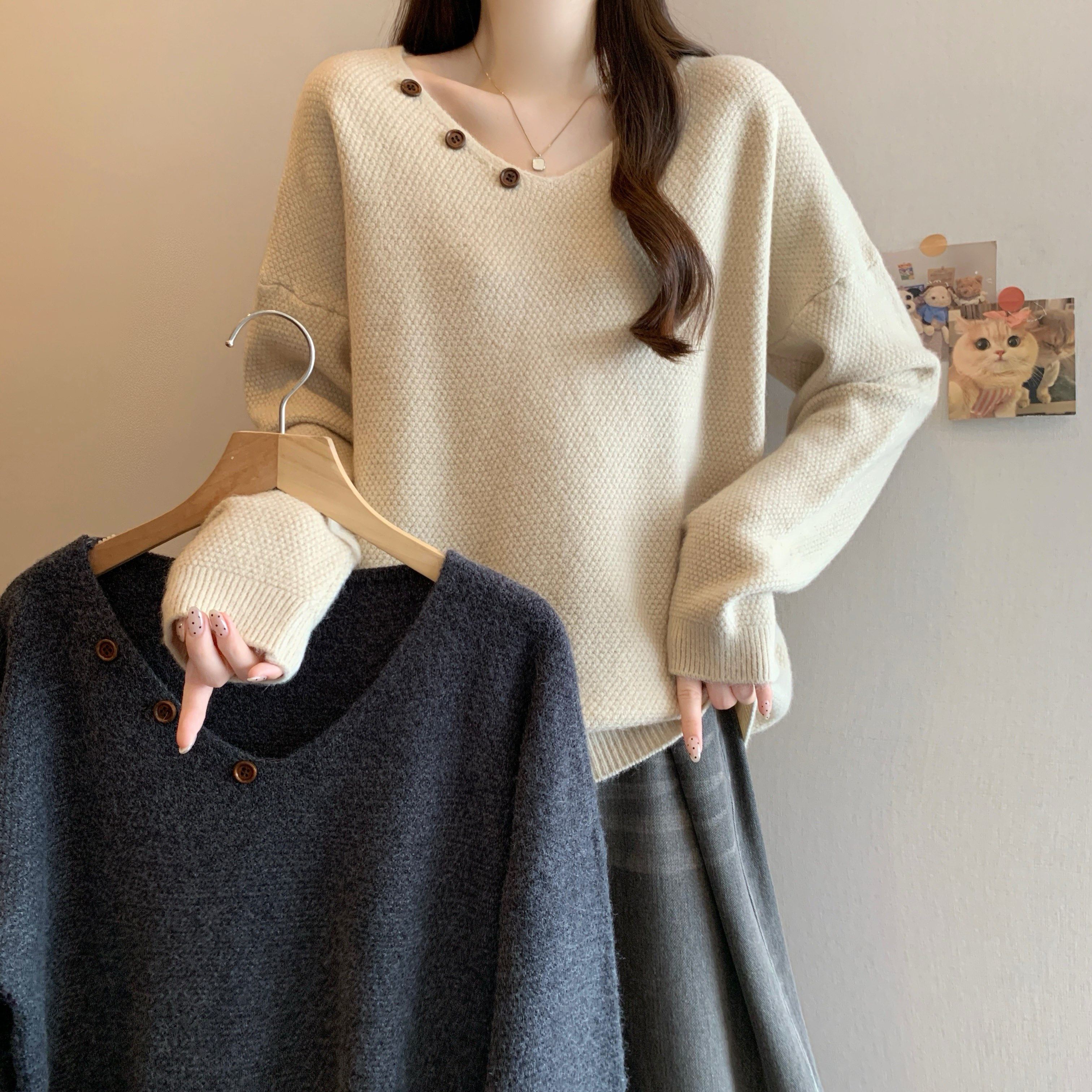 大码女装法式气质V领长袖肌理感毛衣针织衫胖MM宽松软糯打底衫潮,女装/女士精品,大码内搭,淘宝优惠券,粉丝福利购,淘宝优惠卷