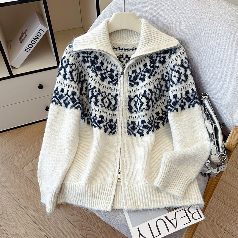 2025秋冬新款时尚设计感双头拉链撞色针织开衫长袖百搭毛衣外套女,女装/女士精品,毛针织衫,淘宝优惠券,粉丝福利购,淘宝优惠卷