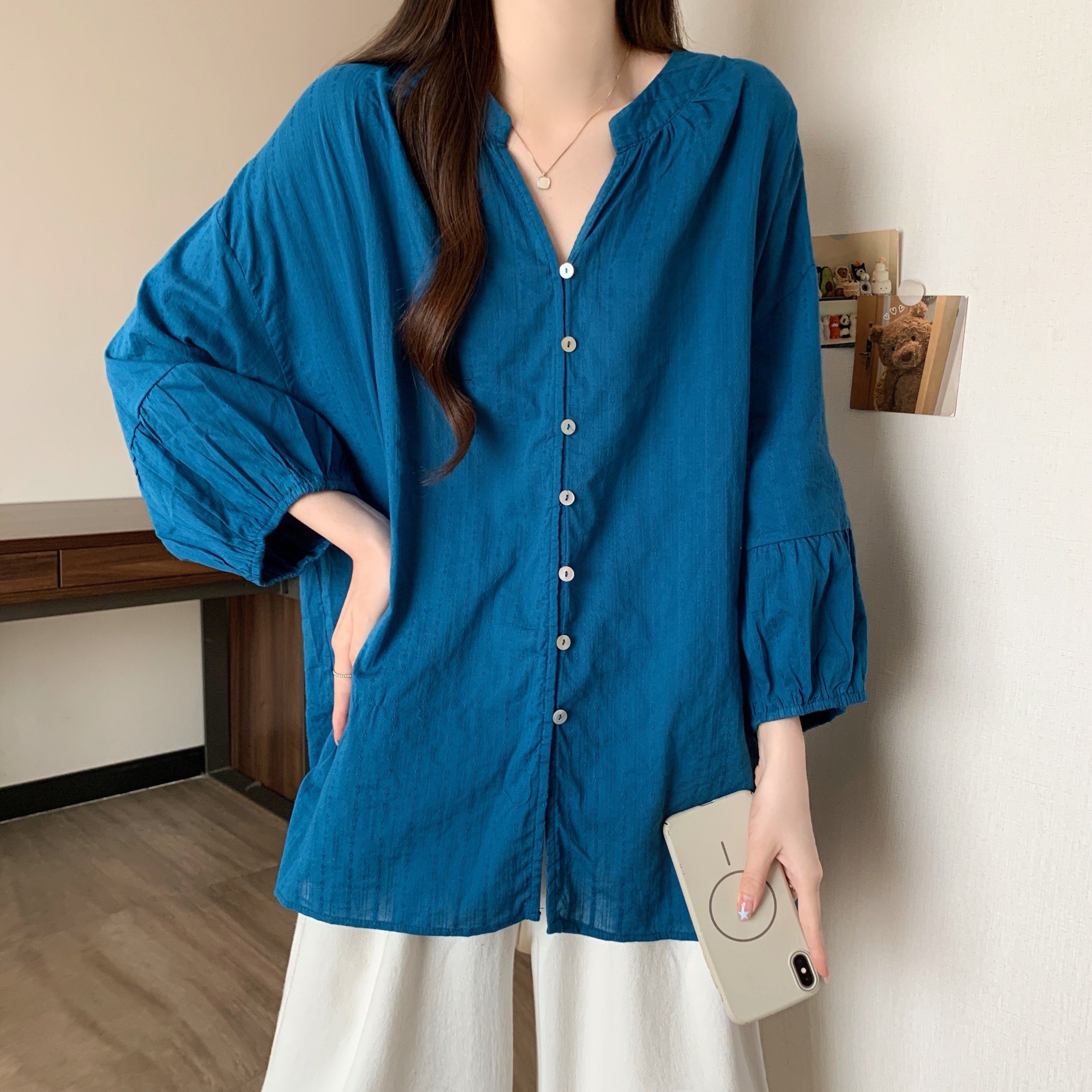 大码女装2025秋冬新款V领灯笼袖衬衫外套胖MM宽松百搭长袖上衣潮,女装/女士精品,大码内搭,淘宝优惠券,粉丝福利购,淘宝优惠卷