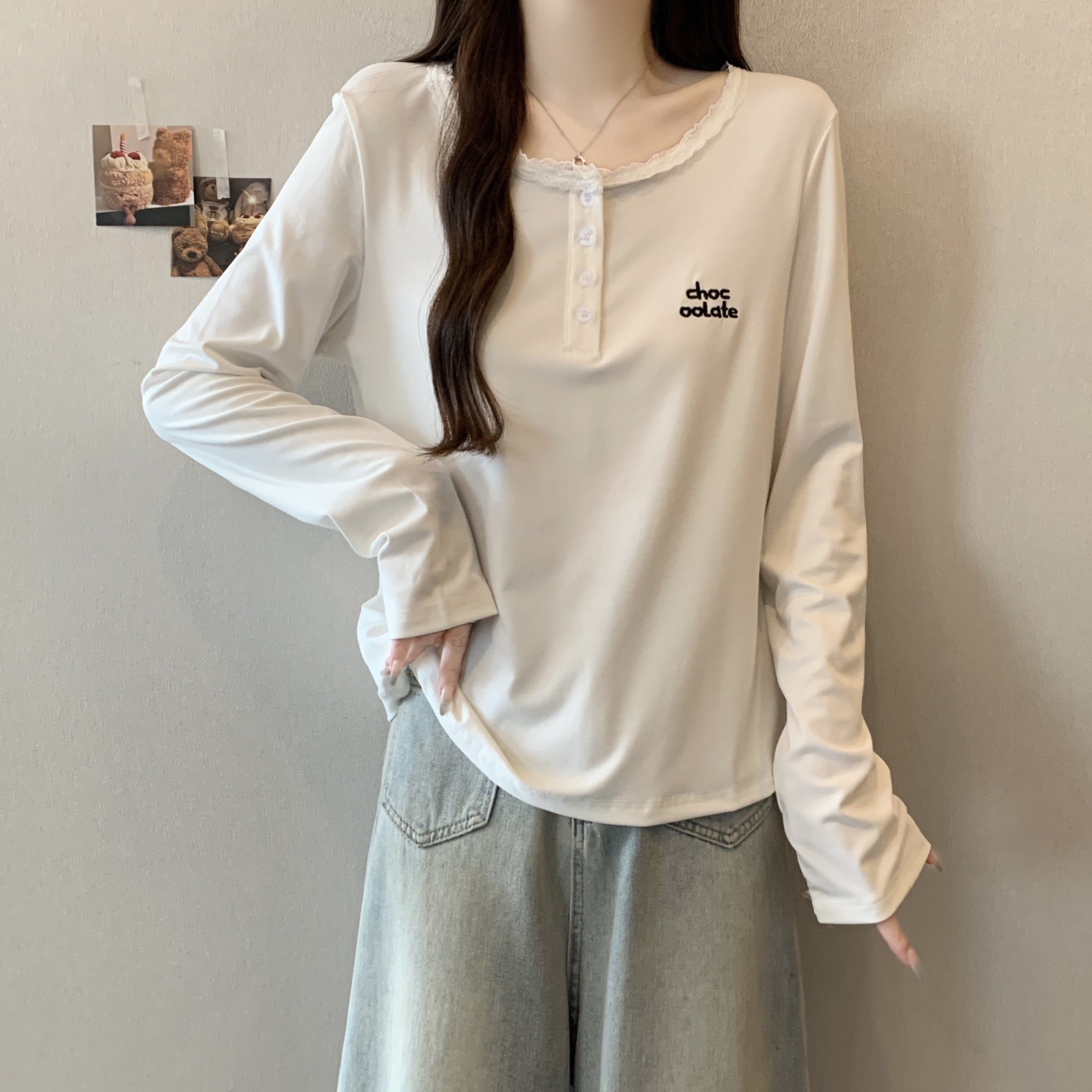 大码女装胖mm蕾丝拼接T恤2025秋季新款胖MM打底内搭正肩长袖上衣,女装/女士精品,大码内搭,淘宝优惠券,粉丝福利购,淘宝优惠卷