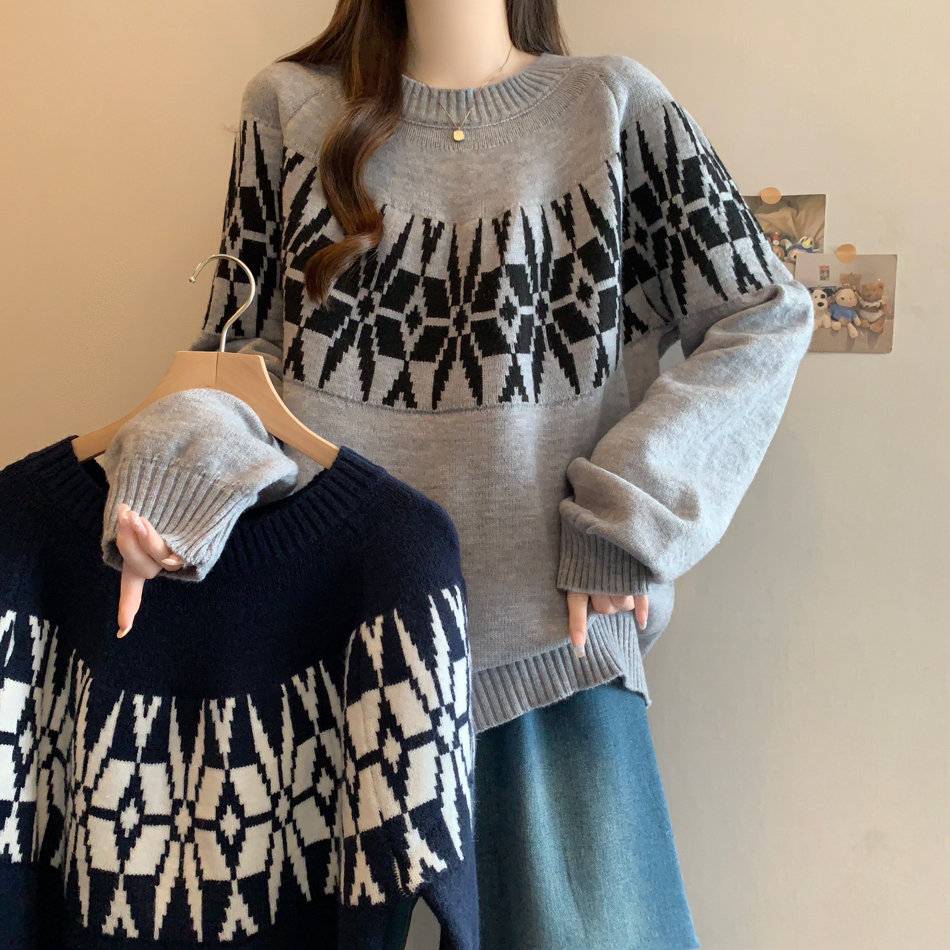 大码女装2025秋冬新款慵懒风软糯长袖毛衣胖MM提花套头打底针织衫,女装/女士精品,大码内搭,淘宝优惠券,粉丝福利购,淘宝优惠卷