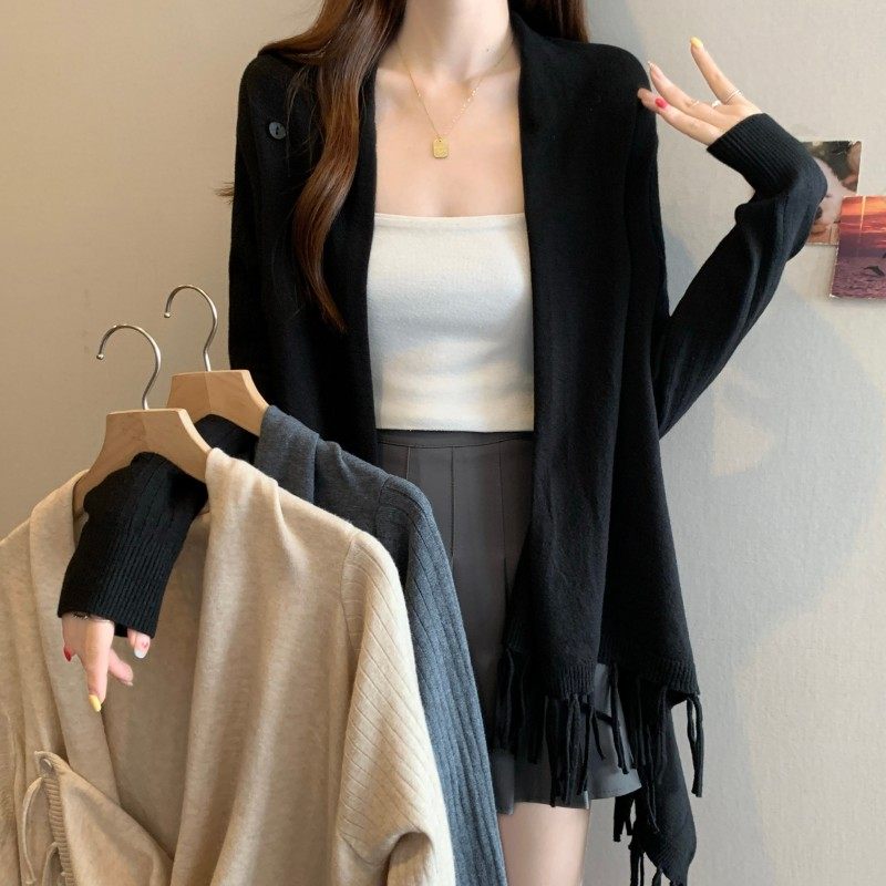 大码女装2025秋季新款时尚设计感流苏下摆长袖开衫两穿上衣毛衣潮,女装/女士精品,大码内搭,淘宝优惠券,粉丝福利购,淘宝优惠卷