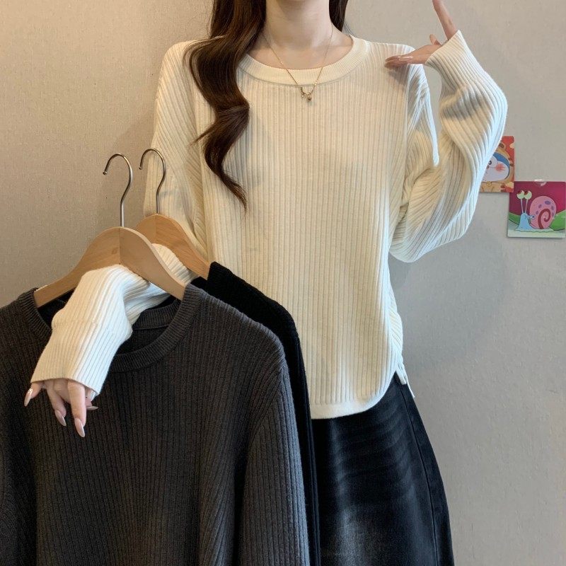 大码女装2025秋冬新款胖MM圆领简约宽松下摆抽带长袖正肩套头毛衣,女装/女士精品,大码内搭,淘宝优惠券,粉丝福利购,淘宝优惠卷