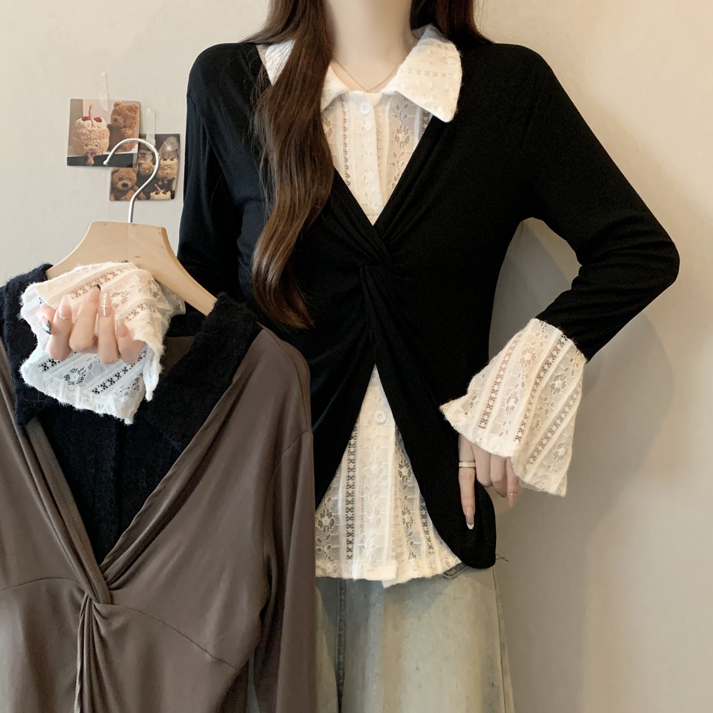 大码女装假两件蕾丝拼接衬衫2025秋冬新款胖MM气质修身长袖上衣潮,女装/女士精品,大码内搭,淘宝优惠券,粉丝福利购,淘宝优惠卷