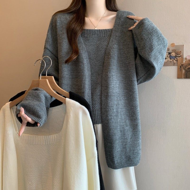 大码女装2025秋季新款胖MM时尚百搭吊带落肩袖长袖开衫毛衣两件套,女装/女士精品,大码内搭,淘宝优惠券,粉丝福利购,淘宝优惠卷