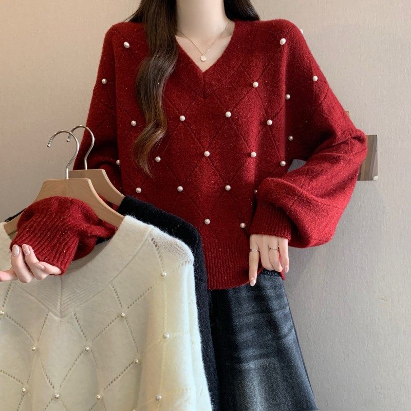 大码女装2025秋冬新款胖MMV领过年红重工钉钻长袖套头上衣毛衣潮,女装/女士精品,大码内搭,淘宝优惠券,粉丝福利购,淘宝优惠卷
