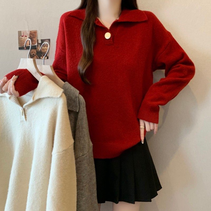 大码女装2025秋冬新款POLO翻领简约纯色落肩袖套头上衣长袖毛衣潮,女装/女士精品,大码内搭,淘宝优惠券,粉丝福利购,淘宝优惠卷