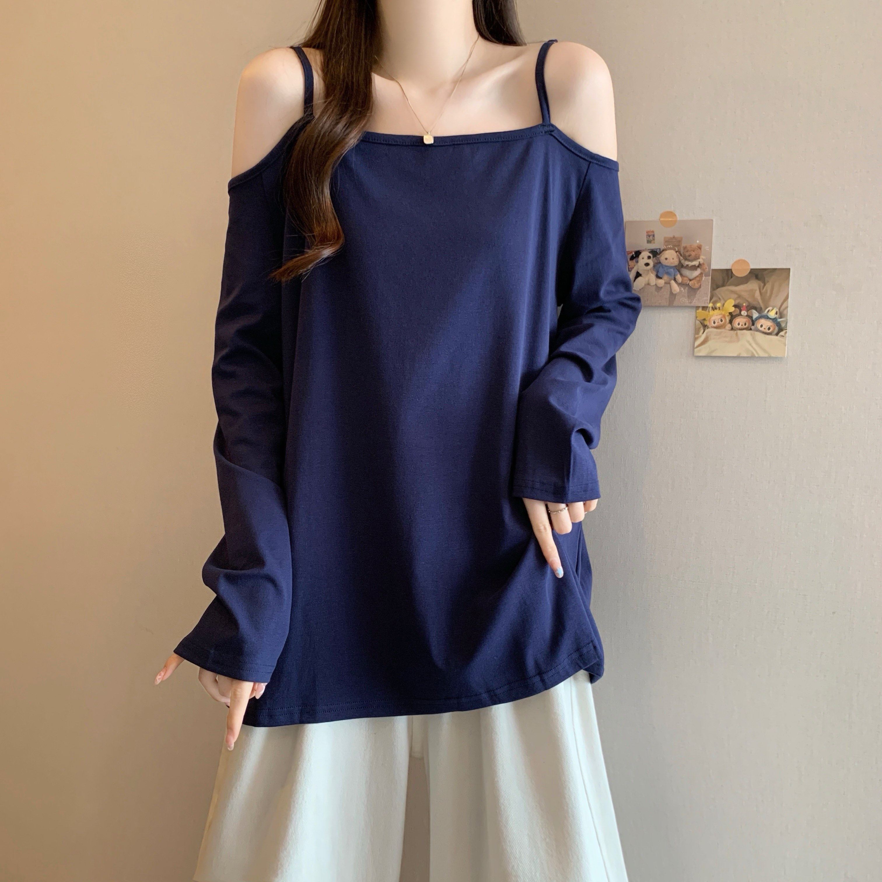 大码女装2025秋冬新款时尚一字肩长袖T恤微胖mm吊带打底内搭上衣,女装/女士精品,大码内搭,淘宝优惠券,粉丝福利购,淘宝优惠卷