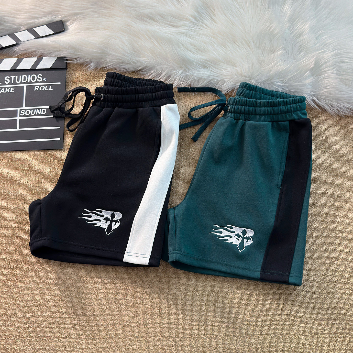 夏季新品刺绣十字母设计感街头拼接短裤夏季男女沙滩休闲四分裤子,男装,短裤,淘宝优惠券,粉丝福利购,淘宝优惠卷