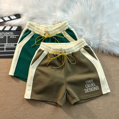 舒适透气高街潮流拼色刺绣字母夏季质感篮球运动短裤男宽松四分裤