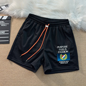 轻奢速干网孔透气休闲短裤 男宽松潮牌字母刺绣健身运动篮球四分裤