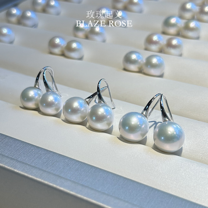 正品诸暨天然淡水爱迪生珍珠耳钉正圆强光高跟鞋耳钩纯银新年礼物