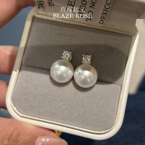 正品保真5A爱迪生天然淡水珍珠戴妃耳钉正圆强光气质纯银精致礼物