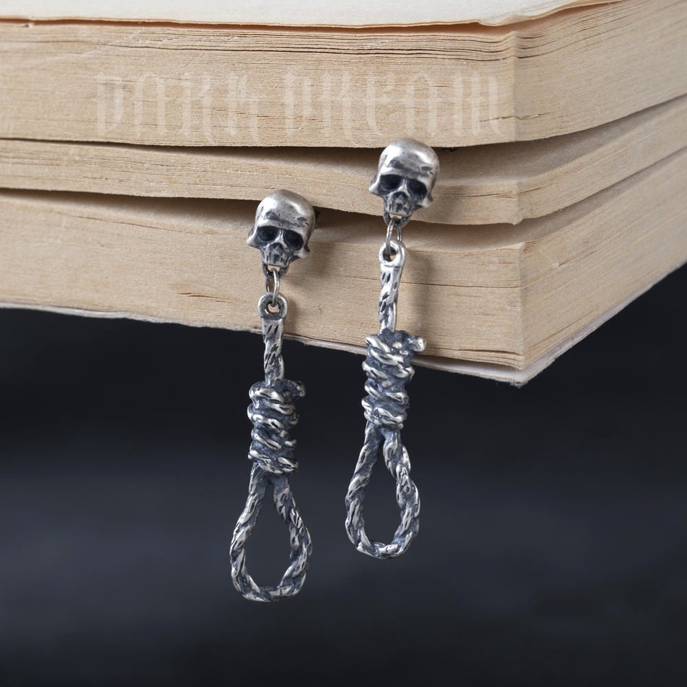 复古骷髅头绞杀绳s925纯银耳环朋克耳坠配饰品赛博时尚夸张潮个性