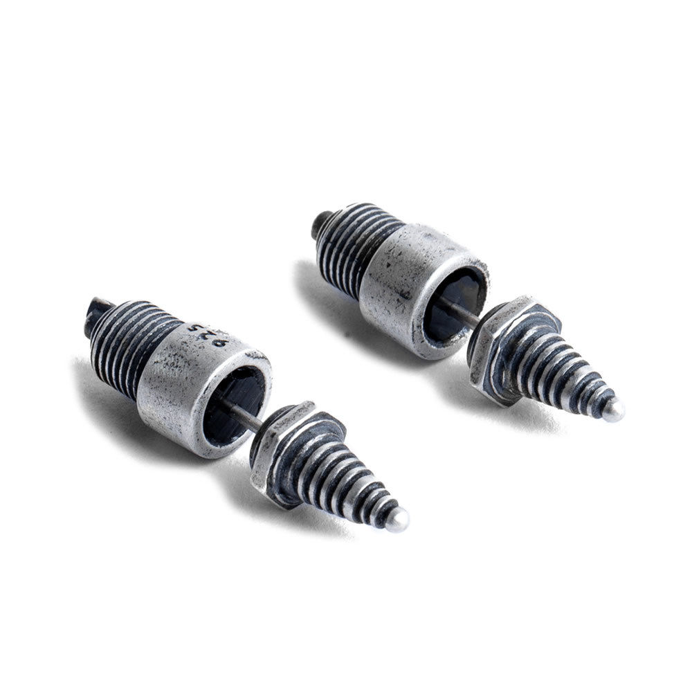 新品欧美零件火花塞S925纯银耳钉男个性复古耳环情侣配饰品时尚女