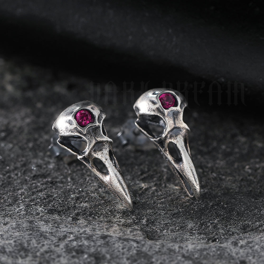 复古三眼乌鸦s925纯银耳环耳坠配饰品赛博鸟骷髅骨头时尚夸张潮流