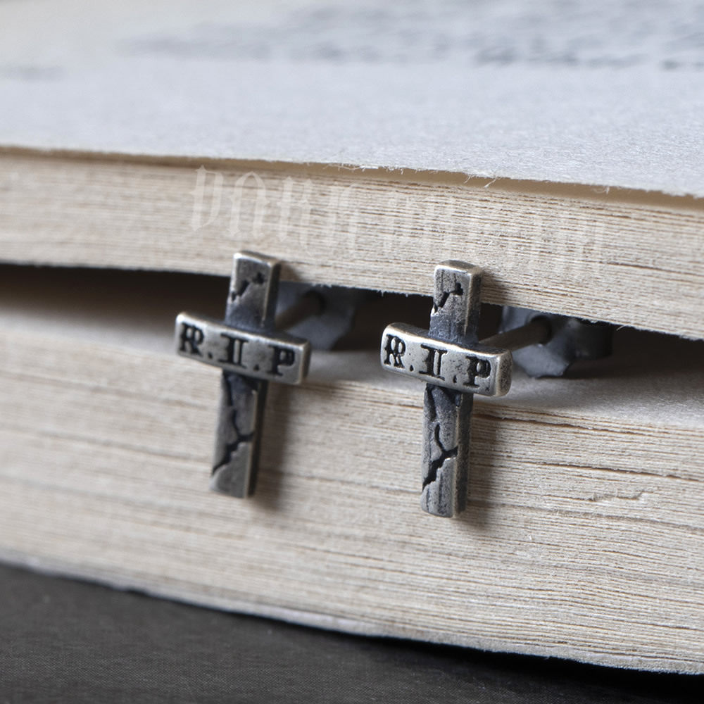 简约RIP字母s925纯银耳钉环韩男女耳圈情侣配饰品时尚复古潮个性