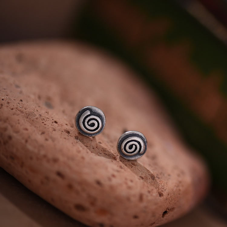 简约螺旋s925纯银耳钉环韩男女耳圈情侣配饰品时尚复古潮个性朋克