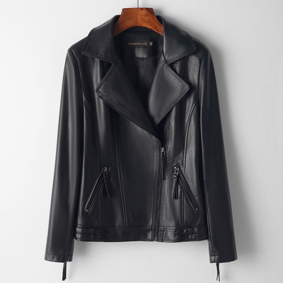 新款海宁真皮修身西装领女装外套
