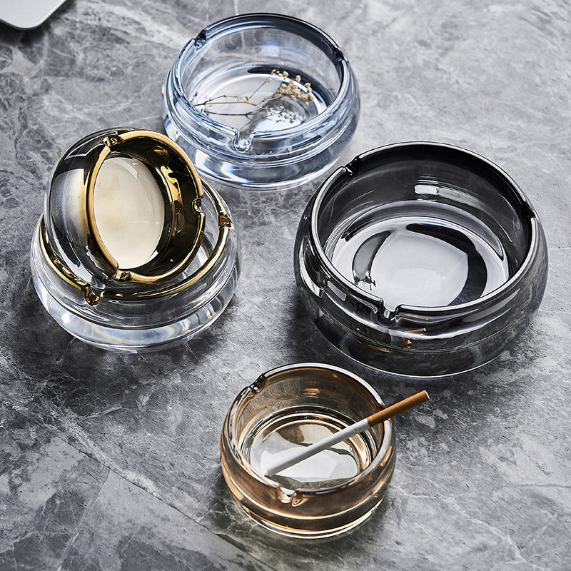 烟灰缸家用高级感加厚轻奢水晶玻璃大号时尚客厅卫生间办公室商用