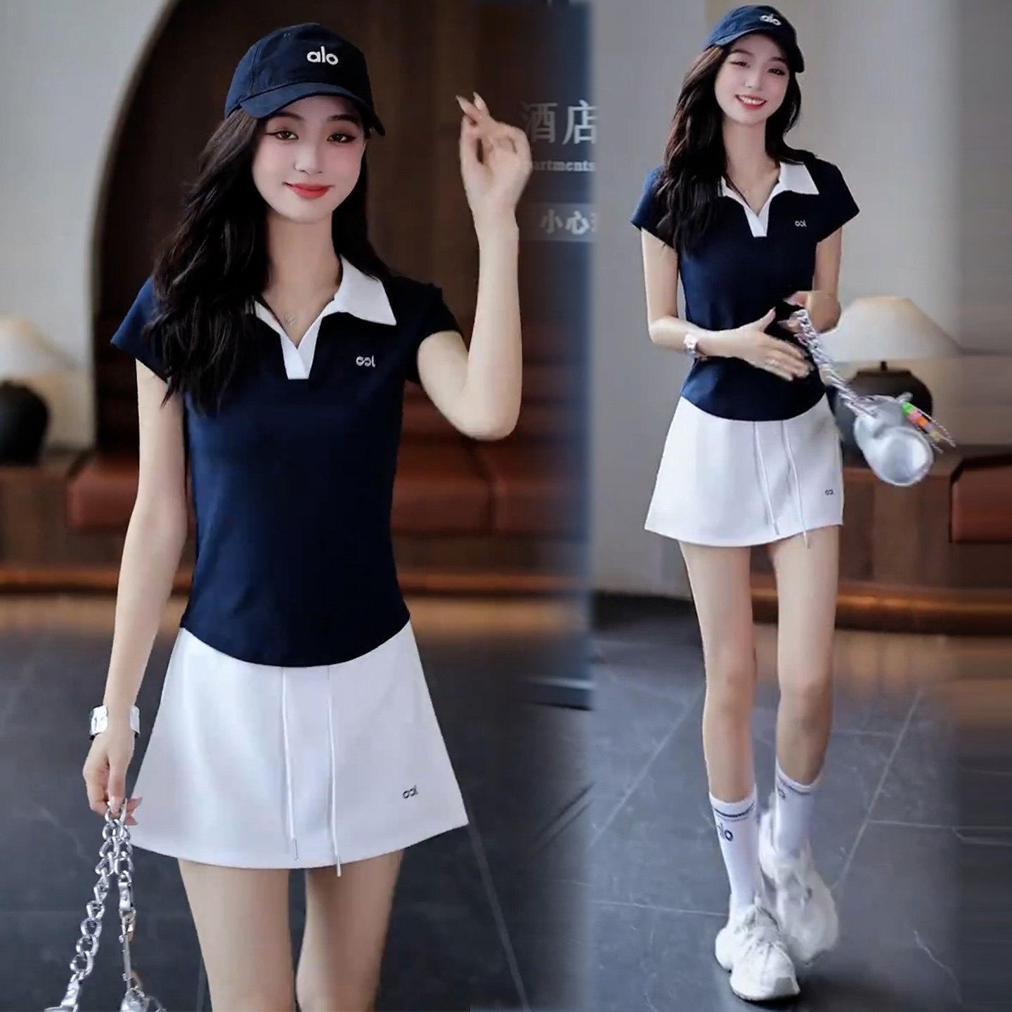 学院风减龄polo衫运动套装女夏季2026新款刺绣短袖短裙休闲两件套