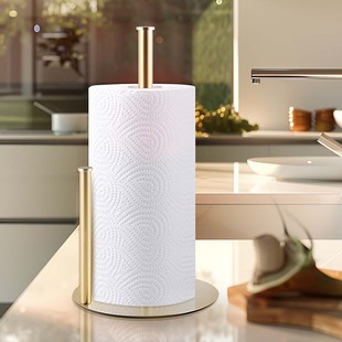 跨境金色双杆厨房纸巾架桌面保鲜膜置物架免打孔金属擦手纸卷纸架