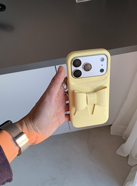 Ouchtv秋冬新款少女感粉嫩泡芙蝴蝶结iphone17promax手机壳