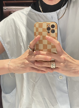 【适用于iphone17】【姜黄草芥绿】【原创】不规则棋盘格手机壳