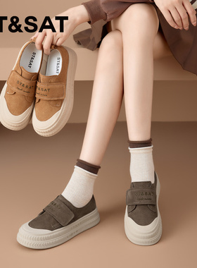 St&Sat/星期六秋冬牛反绒魔术贴厚底板鞋加绒休闲鞋女SSD411DCY4