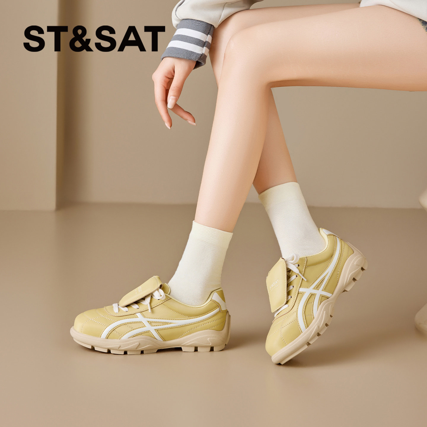 St&Sat/星期六春秋厚底运动德训鞋休闲系带阿甘鞋女SSE1111C61,女鞋,德训鞋,淘宝优惠券,粉丝福利购,淘宝优惠卷