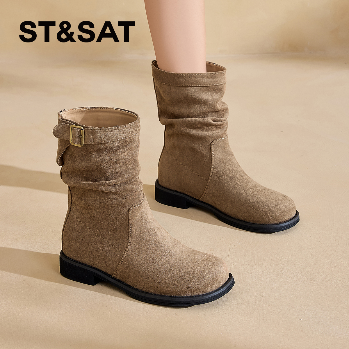 星期六复古中筒西部牛仔靴