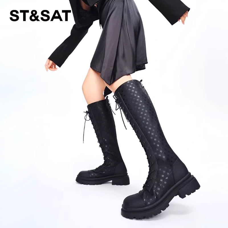 星期六复古厚底增高骑士靴