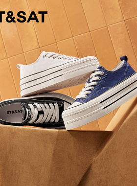 St&Sat/星期六春秋新款系带帆布鞋厚底增高休闲板鞋女SSD1112C53