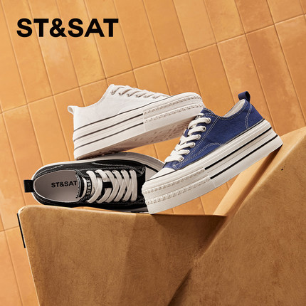 St&Sat/星期六春秋新款系带帆布鞋厚底增高休闲板鞋女SSD1112C53