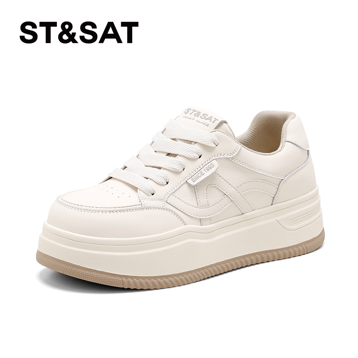 星期六厚底增高系带休闲小白鞋