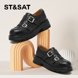 St&Sat/星期六春秋圆头乐福鞋皮带扣小皮鞋粗跟单鞋女SSE1112CTN