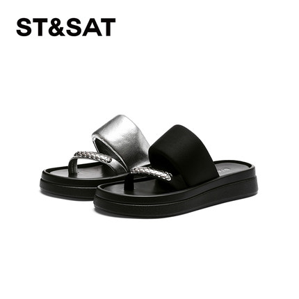 St&Sat/星期六夏季新款户外露趾厚底一字沙滩凉拖鞋女SSC11100OV