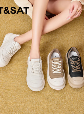 St&Sat/星期六春秋新款系带小白鞋厚底增高休闲单鞋女SSC3112CLB