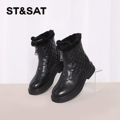 牛皮前拉链厚底保暖绒里时装 St&Sat 星期六冬季 短靴女SS1411A051